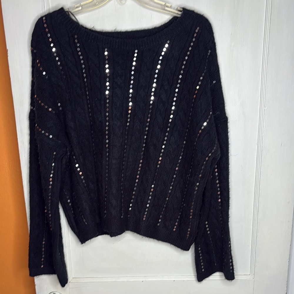 Adyson Parker Black With Sequin Sweater Xlarge Brand New